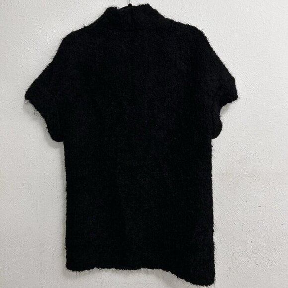 VINCE Sz M Alpaca Mohair Button Cardigan Sweater Coat Black Short Sleeve Woolly - Picture 7 of 12